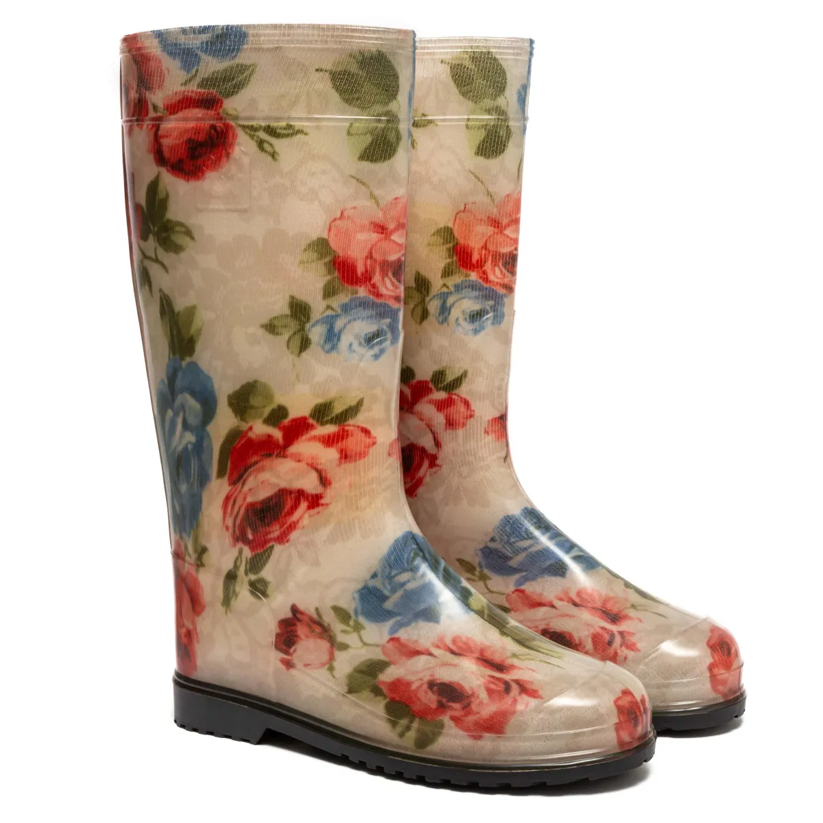Women's High Wellies with print, Gray rose
